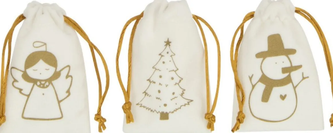 J-Line Zak Kerst Mix Velvet Wit/Goud Extra Small Assortiment Van 3 Best Sale