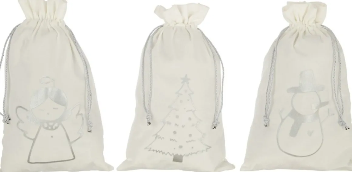 J-Line Zak Kerst Mix Velvet Wit/Zilver Medium Assortiment Van 3 Hot