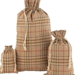 J-Line Zak Kerst Ruit Textiel Beige/Bruin Large Clearance