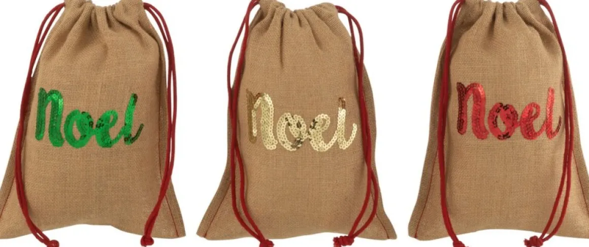 J-Line Zak Noel Pailletten+Trekkoord Jute Naturel Assortiment Van 3 Clearance