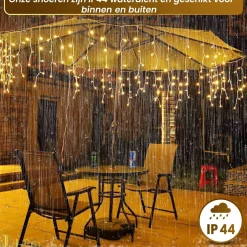 J-Pro Lichtgordijnen^ Curtain Light 3X3M Lichtsnoer Op Netstroom - Tuinverlichting Led - Lichtslinger - Led Lichtgordijn 3X3M