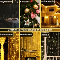 J-Pro Lichtgordijnen^ Curtain Light 3X3M Lichtsnoer Op Netstroom - Tuinverlichting Led - Lichtslinger - Led Lichtgordijn 3X3M
