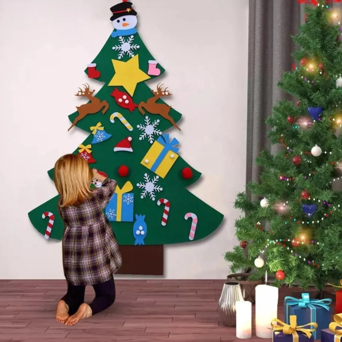 Hs J.S & I.R Vilten Kerstboom – Kinderen – Klittenband – Kinderkerstboom – Kerstboom Voor Kinderen – Kerstcadeau – Speelgoed – Versiering – Muurboom Hot