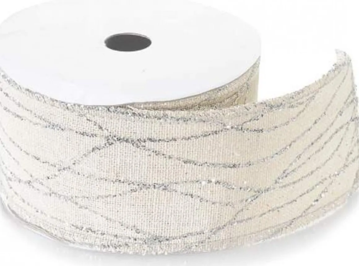 Lurex Juteband - Jute Lint - Kerst - Wit Met Zilveren Draad - 5 Cm X 5 Meter Fashion