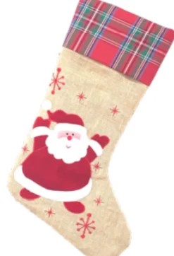 Merkloos Jute Kerstsok - Kerstman - Ruiten - Kerstversiering - Decoratie - Interieur Online