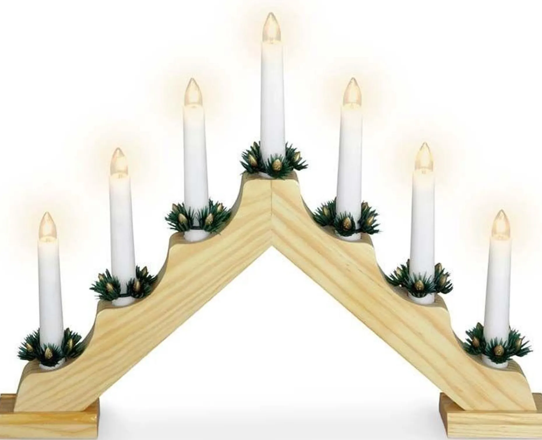 Merkloos Verlichte Kerstfiguren^Kaarsenbrug Met 7 Lampen - Hout