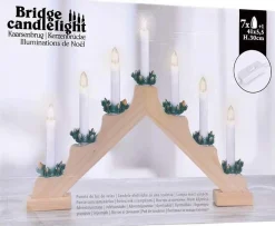 Merkloos Verlichte Kerstfiguren^Kaarsenbrug Met 7 Lampen - Hout