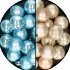 Decoris Kerstballen 32X St - Mix Champagne/Ijsblauw - 4 Cm - Kunststof - Kerstversiering Ijsblauw, Champagnekleurig, Parelmoer Shop