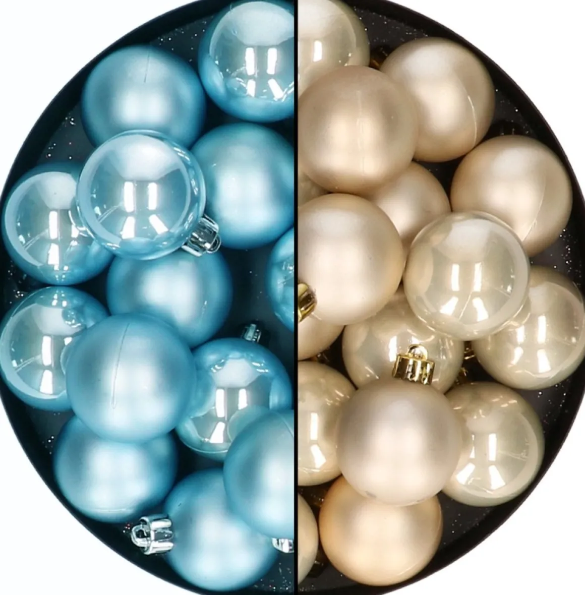 Decoris Kerstballen 32X St - Mix Champagne/Ijsblauw - 4 Cm - Kunststof - Kerstversiering Ijsblauw, Champagnekleurig, Parelmoer Shop