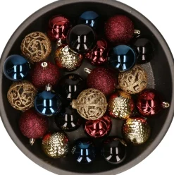 Merkloos Kerstballen 37X Stuks - Goud/Blauw/Rood/Zwart - 6Cm - Kunststof New
