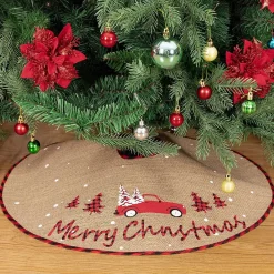 Selwo Kerstboomstandaarden^Kerstboomdeken 75 Cm Jute Witte Sneeuwvlok Auto Bedrukte Kerstboom Rok Voor Vakantie Vloer Kerstboom Decoratie