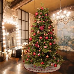 Selwo Kerstboomstandaarden^Kerstboomdeken 75 Cm Jute Witte Sneeuwvlok Auto Bedrukte Kerstboom Rok Voor Vakantie Vloer Kerstboom Decoratie