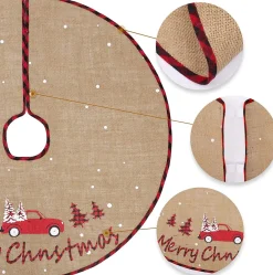 Selwo Kerstboomstandaarden^Kerstboomdeken 75 Cm Jute Witte Sneeuwvlok Auto Bedrukte Kerstboom Rok Voor Vakantie Vloer Kerstboom Decoratie