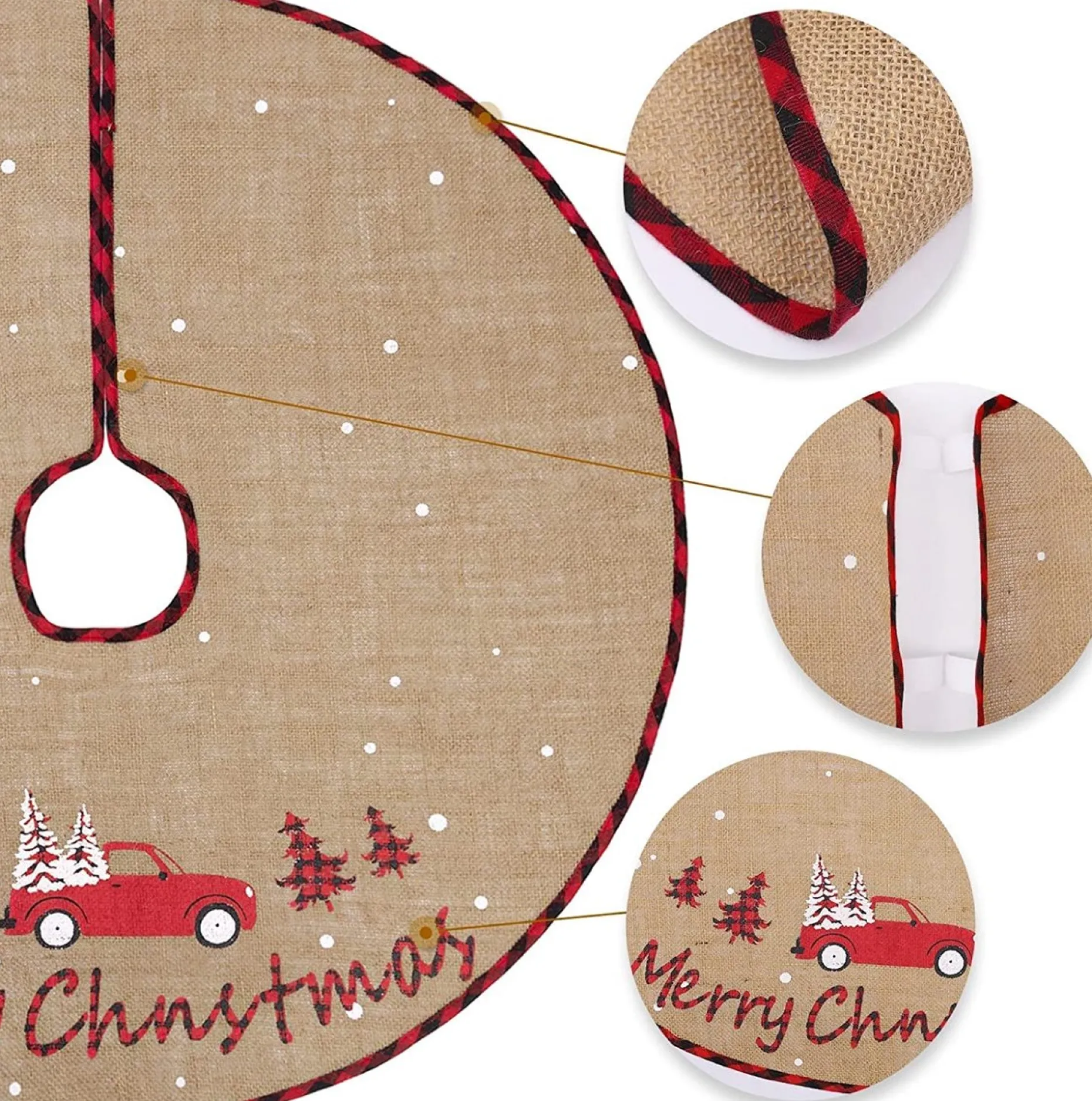 Selwo Kerstboomstandaarden^Kerstboomdeken 75 Cm Jute Witte Sneeuwvlok Auto Bedrukte Kerstboom Rok Voor Vakantie Vloer Kerstboom Decoratie
