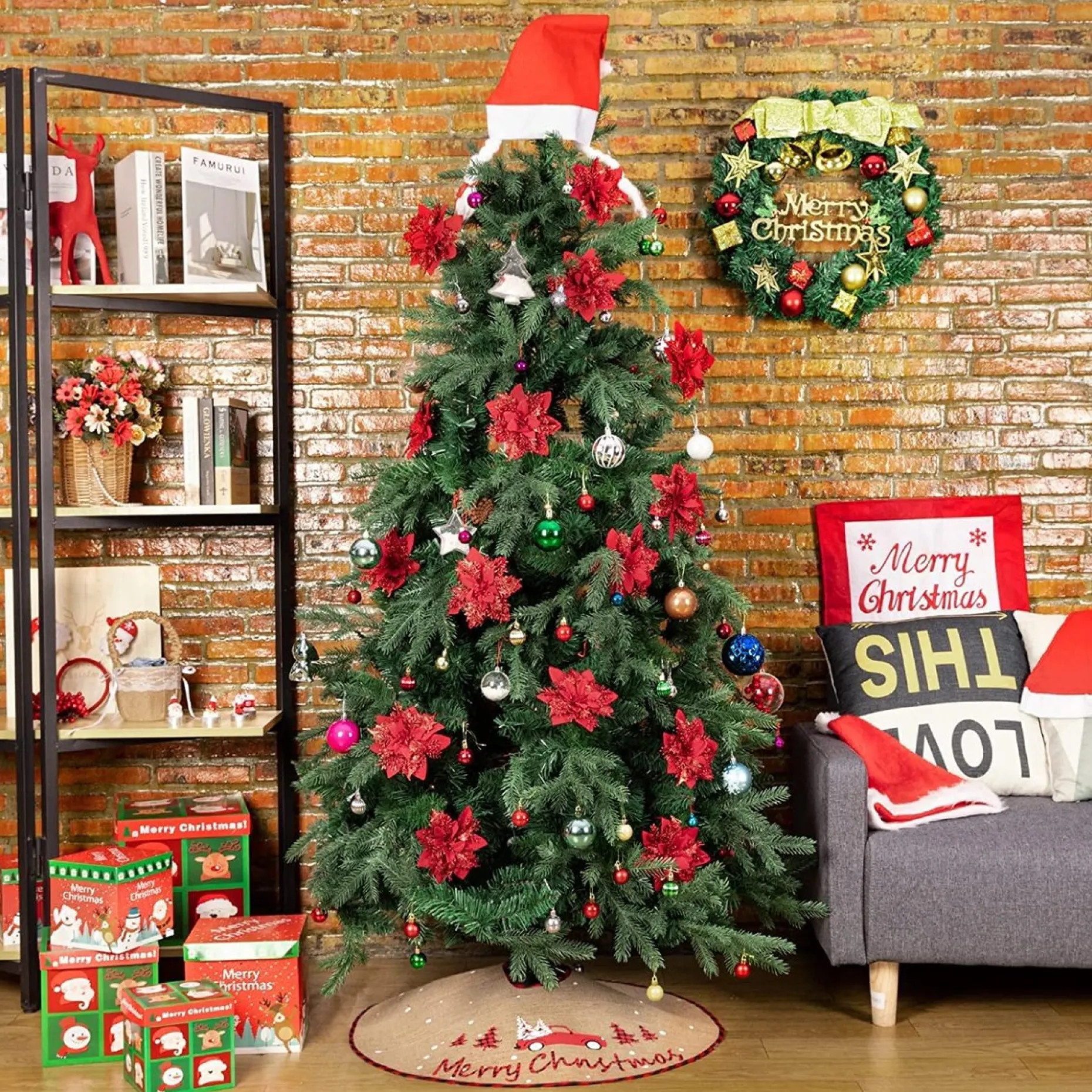 Selwo Kerstboomstandaarden^Kerstboomdeken 75 Cm Jute Witte Sneeuwvlok Auto Bedrukte Kerstboom Rok Voor Vakantie Vloer Kerstboom Decoratie