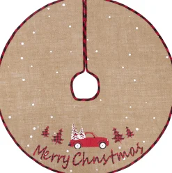 Selwo Kerstboomstandaarden^Kerstboomdeken 75 Cm Jute Witte Sneeuwvlok Auto Bedrukte Kerstboom Rok Voor Vakantie Vloer Kerstboom Decoratie