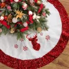 Selwo Kerstboomstandaarden^Kerstboomdeken, Kerstboomdeken, 90 Cm, Kerstboomdeken, Rond, Kunstbont Met Pailletten, Boomdeken, Kerstrok, Onderkleed, Kerstdecoratie, Voor Binnen, Wit/Rood