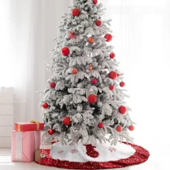 Selwo Kerstboomstandaarden^Kerstboomdeken, Kerstboomdeken, 90 Cm, Kerstboomdeken, Rond, Kunstbont Met Pailletten, Boomdeken, Kerstrok, Onderkleed, Kerstdecoratie, Voor Binnen, Wit/Rood