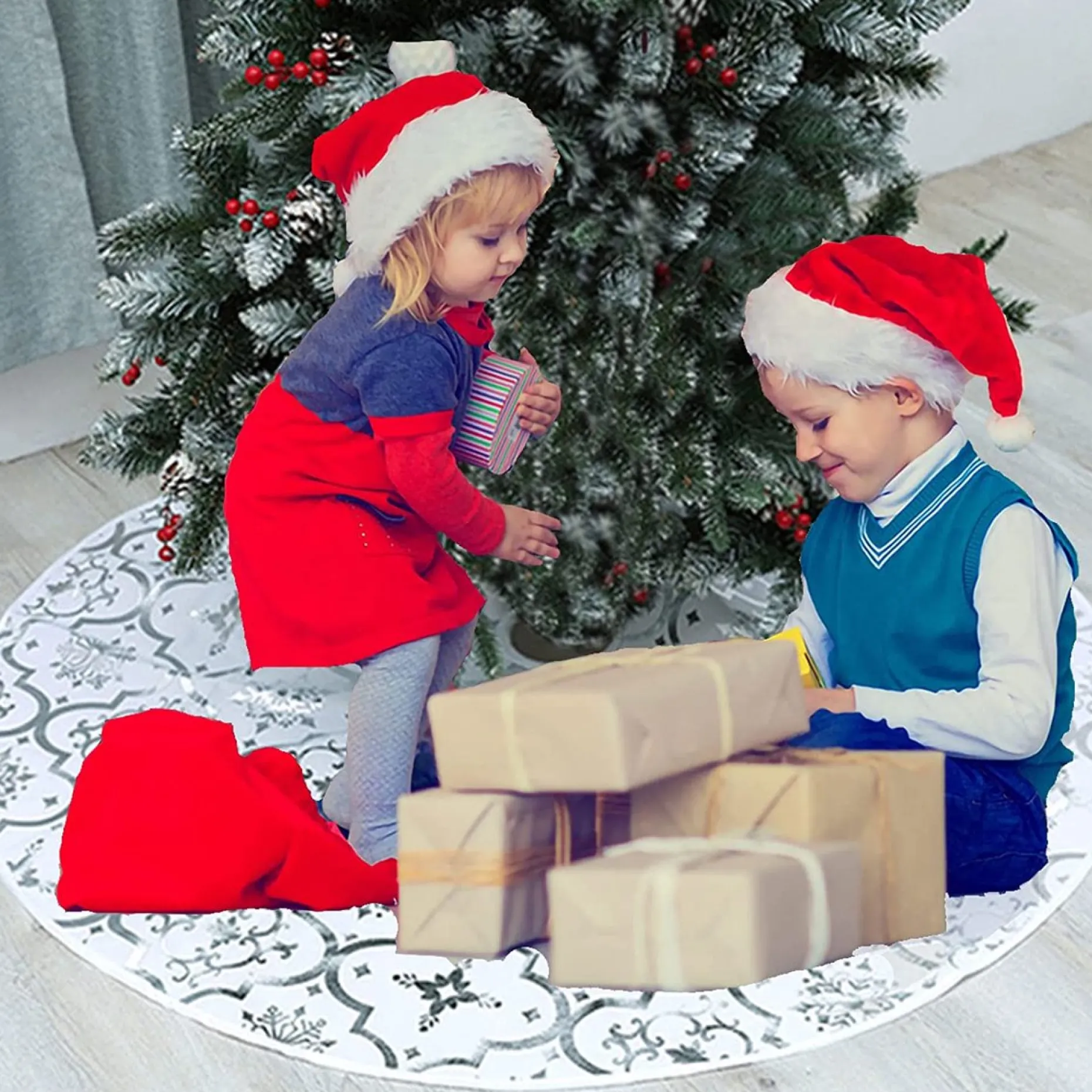 Selwo Kerstboomstandaarden^Kerstboomdeken, Kerstboomdeken, Kerstboomrok, 120 Cm, Ronde Kerstdeken, Met Kerstkous, Kerstdecoratie Voor Kerstmis