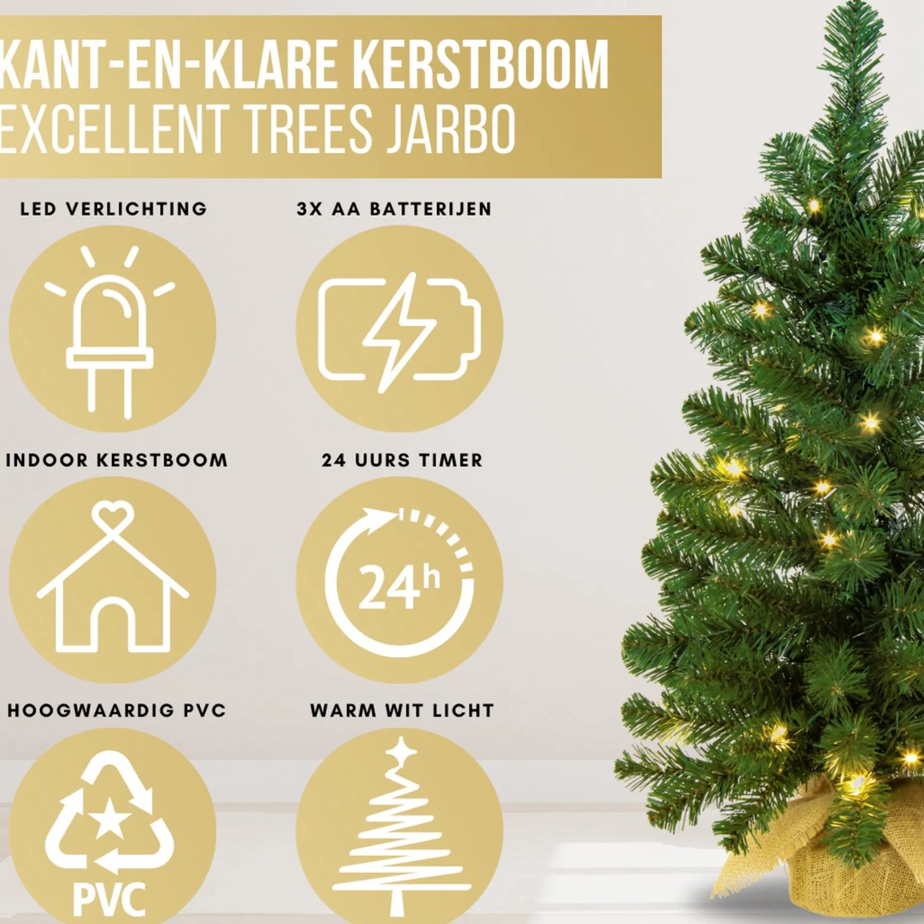 Excellent Trees Kunstkerstbomen^Kerstboom ® Led Jarbo 75 Cm Met Verlichting - Luxe Uitvoering - 55 Lampjes