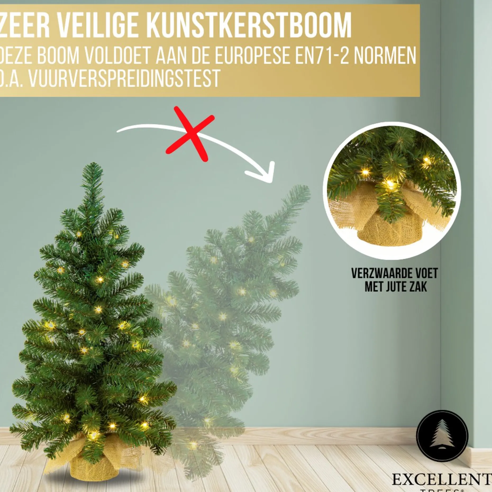 Excellent Trees Kunstkerstbomen^Kerstboom ® Led Jarbo 75 Cm Met Verlichting - Luxe Uitvoering - 55 Lampjes