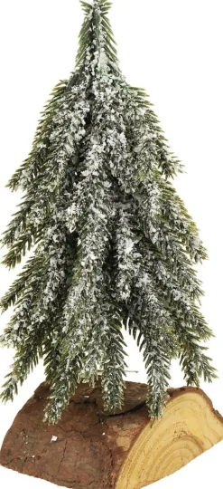 Amazing Rhino Kerstboompje Mini Op Houtblok - Bedekt Met Sneeuw - 23 Cm - Decoractie Kerst Outlet