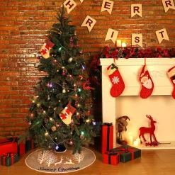 Selwo Kerstboomstandaarden^Kerstboomrok, 75 Cm Boomrok Met Hert En Zilveren Glitter En Vrolijke Kerstboommat Voor Kerstfeesten En Kerstversieringen