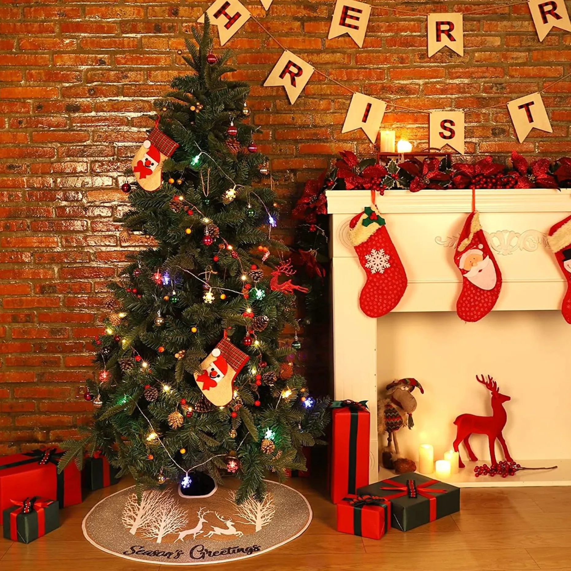 Selwo Kerstboomstandaarden^Kerstboomrok, 75 Cm Boomrok Met Hert En Zilveren Glitter En Vrolijke Kerstboommat Voor Kerstfeesten En Kerstversieringen