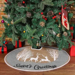 Selwo Kerstboomstandaarden^Kerstboomrok, 75 Cm Boomrok Met Hert En Zilveren Glitter En Vrolijke Kerstboommat Voor Kerstfeesten En Kerstversieringen
