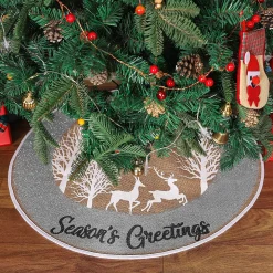 Selwo Kerstboomstandaarden^Kerstboomrok, 75 Cm Boomrok Met Hert En Zilveren Glitter En Vrolijke Kerstboommat Voor Kerstfeesten En Kerstversieringen