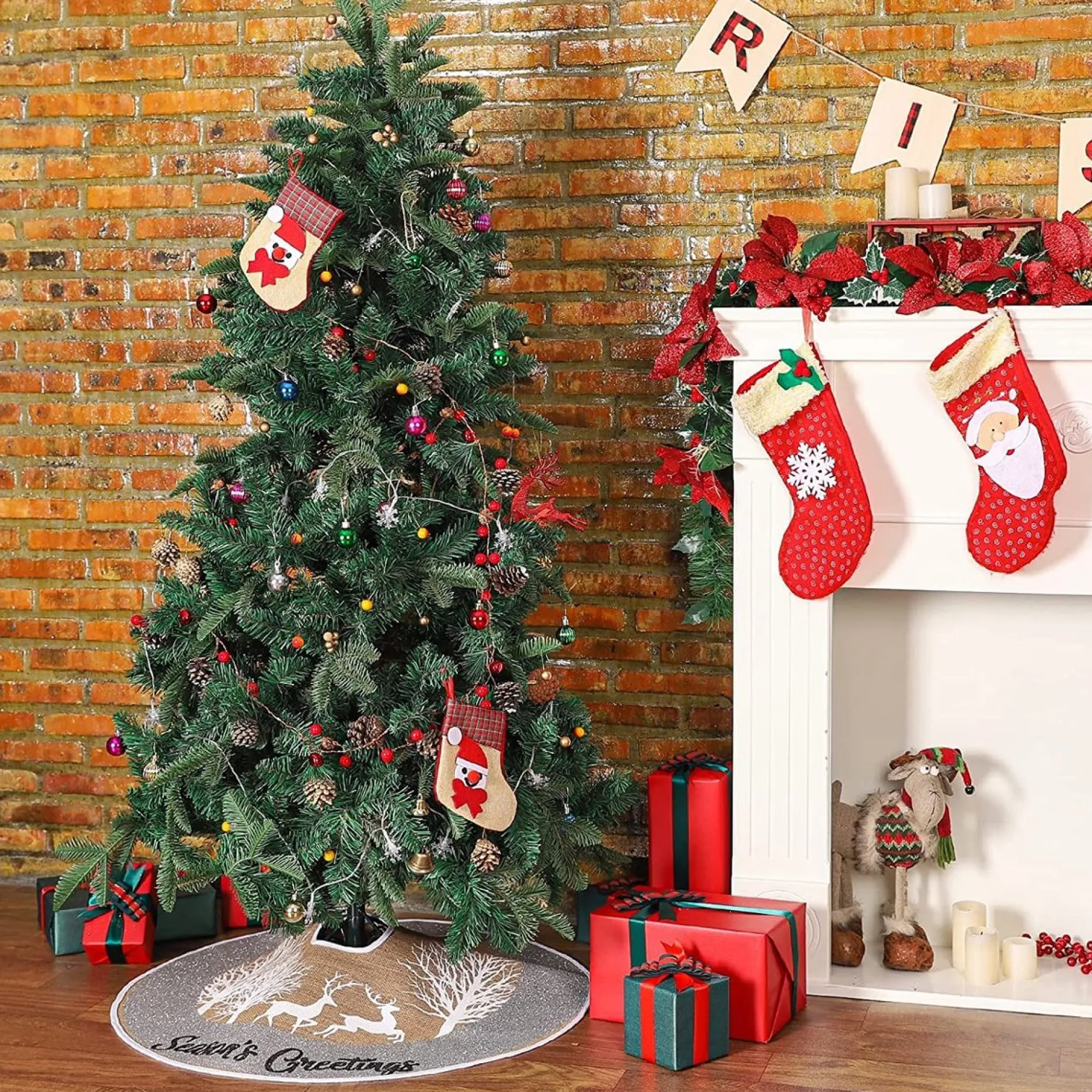 Selwo Kerstboomstandaarden^Kerstboomrok, 75 Cm Boomrok Met Hert En Zilveren Glitter En Vrolijke Kerstboommat Voor Kerstfeesten En Kerstversieringen