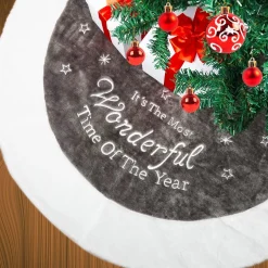 Selwo Kerstboomstandaarden^Kerstboomrok, Grote Luxe Nepbont, Wit-Grijs-Boom-Rok Met Sneeuwvlokken, Dubbele Lagen, Zachte Boomrok Voor Kerstfeestdecoraties, 120 Cm