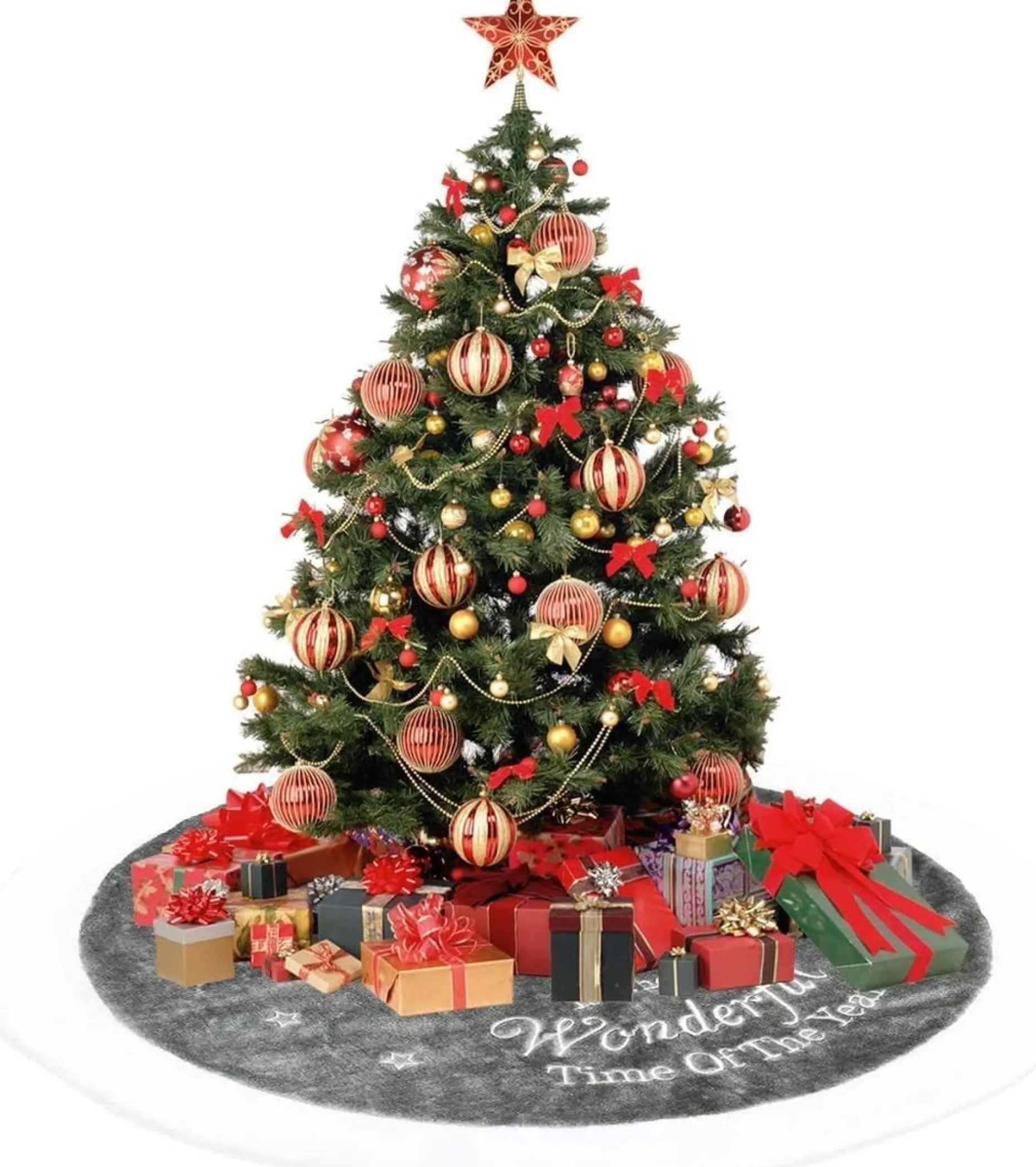 Selwo Kerstboomstandaarden^Kerstboomrok, Grote Luxe Nepbont, Wit-Grijs-Boom-Rok Met Sneeuwvlokken, Dubbele Lagen, Zachte Boomrok Voor Kerstfeestdecoraties, 120 Cm
