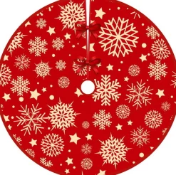BTH Kerstboomstandaarden^Kerstboomrok Kerstkleed Kerstboomkleed Kerst Versiering Decoratie Kerstrok Kleed Vloerkleed Sneeuw 90Cm – 1 Stuk Rood, Sneeuwvlok