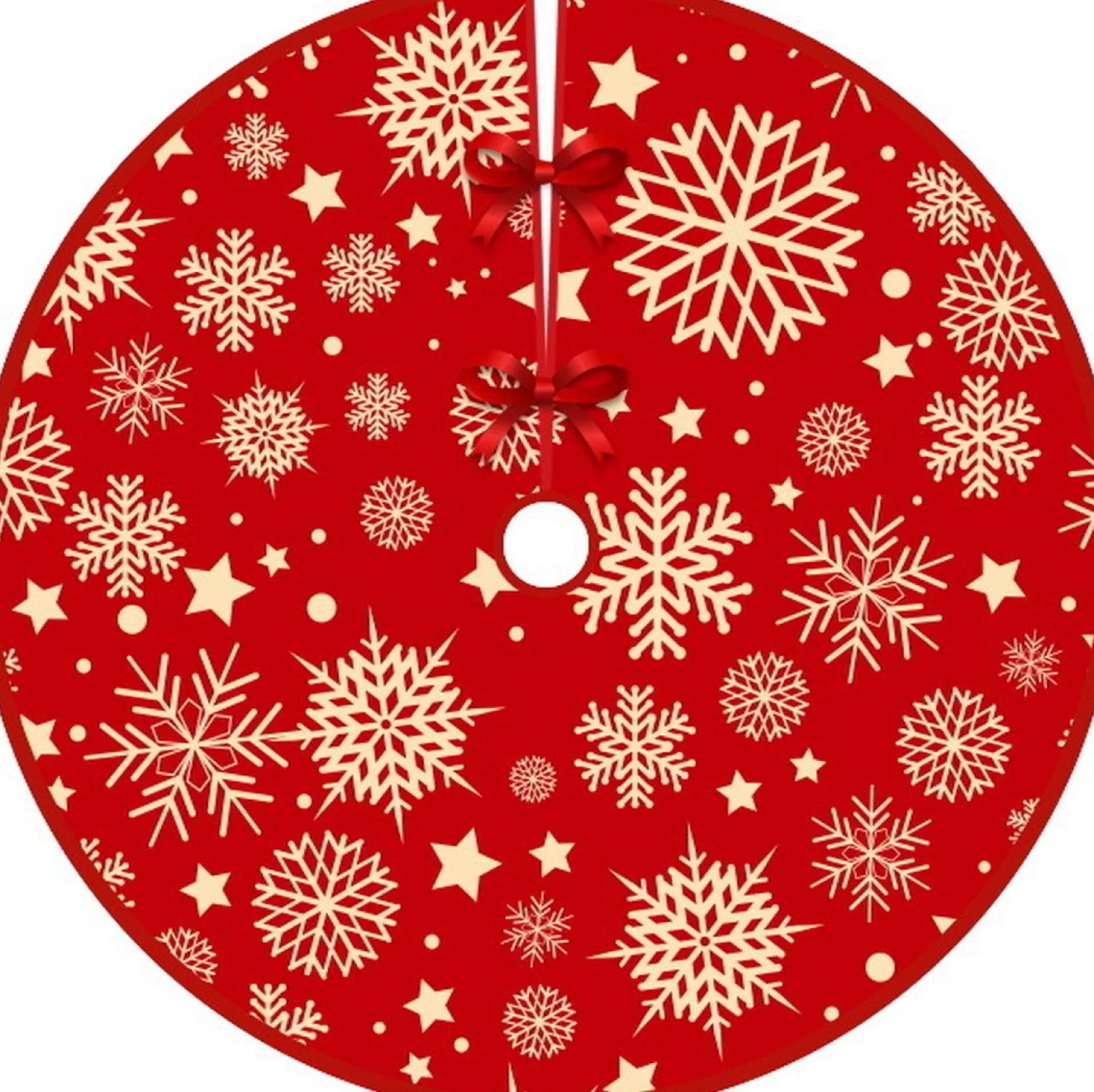BTH Kerstboomstandaarden^Kerstboomrok Kerstkleed Kerstboomkleed Kerst Versiering Decoratie Kerstrok Kleed Vloerkleed Sneeuw 90Cm – 1 Stuk Rood, Sneeuwvlok