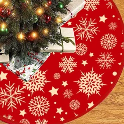 BTH Kerstboomstandaarden^Kerstboomrok Kerstkleed Kerstboomkleed Kerst Versiering Decoratie Kerstrok Kleed Vloerkleed Sneeuw 90Cm – 1 Stuk Rood, Sneeuwvlok