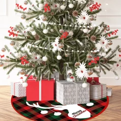 BTH Kerstboomstandaarden^Kerstboomrok Kerstkleed Kerstboomkleed Kerst Versiering Decoratie Kerstrok Kleed Vloerkleed Rendier 90Cm – 1 Stuk Rood, Rendier