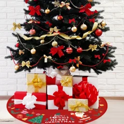 BTH Kerstboomstandaarden^Kerstboomrok Kerstkleed Kerstboomkleed Kerst Versiering Decoratie Kerstrok Kleed Vloerkleed Kerstman 90Cm – 1 Stuk Rood, Kerstman