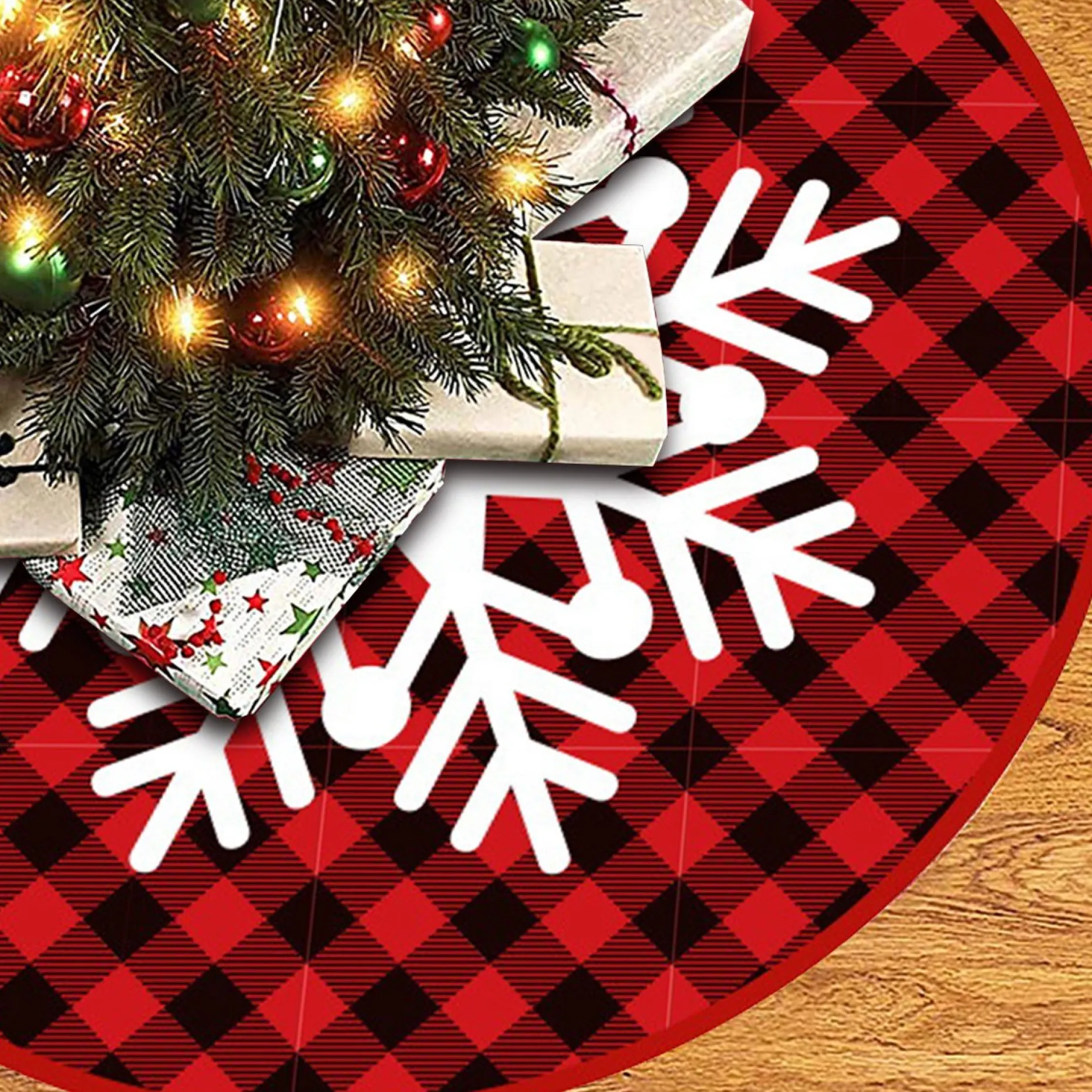 BTH Kerstboomstandaarden^Kerstboomrok Kerstkleed Kerstboomkleed Kerstversiering Kerstdecoratie Kleed Kerst Decoratie Rood Zwart - 90Cm Rood, Groen, Sneeuwvlok