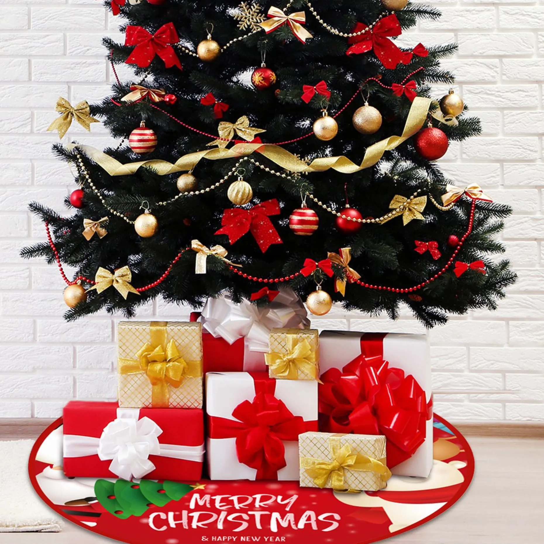 BTH Kerstboomstandaarden^Kerstboomrok Kerstkleed Kerstboomkleed Kerstversiering Kerstdecoratie Kleed Kerst Decoratie Merry Christmas Rood - 90Cm Rood, Merry Christmas2