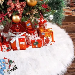 Selwo Kerstboomstandaarden^Kerstboomrok, Witte Boomrok Met 36 Stuks Geschenkstickers, Wit, Boomdeken, Kerstboomdeken, Kerstboomstandaard, Tapijt, Deken, Kerstdecoratie, Kerstboom, Rok (Wit, 90 Cm)