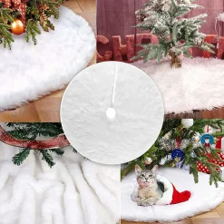Selwo Kerstboomstandaarden^Kerstboomrok, Witte Boomrok Met 36 Stuks Geschenkstickers, Wit, Boomdeken, Kerstboomdeken, Kerstboomstandaard, Tapijt, Deken, Kerstdecoratie, Kerstboom, Rok (Wit, 90 Cm)