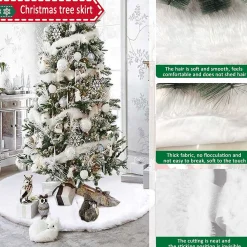 Selwo Kerstboomstandaarden^Kerstboomrok, Witte Boomrok Met 36 Stuks Geschenkstickers, Wit, Boomdeken, Kerstboomdeken, Kerstboomstandaard, Tapijt, Deken, Kerstdecoratie, Kerstboom, Rok (Wit, 90 Cm)