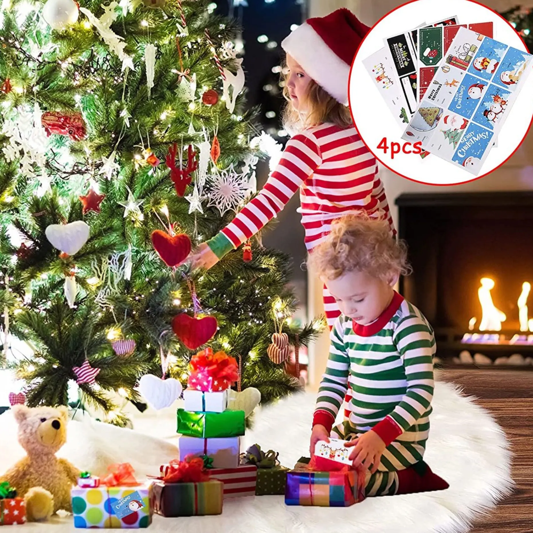 Selwo Kerstboomstandaarden^Kerstboomrok, Witte Boomrok Met 36 Stuks Geschenkstickers, Wit, Boomdeken, Kerstboomdeken, Kerstboomstandaard, Tapijt, Deken, Kerstdecoratie, Kerstboom, Rok (Wit, 90 Cm)