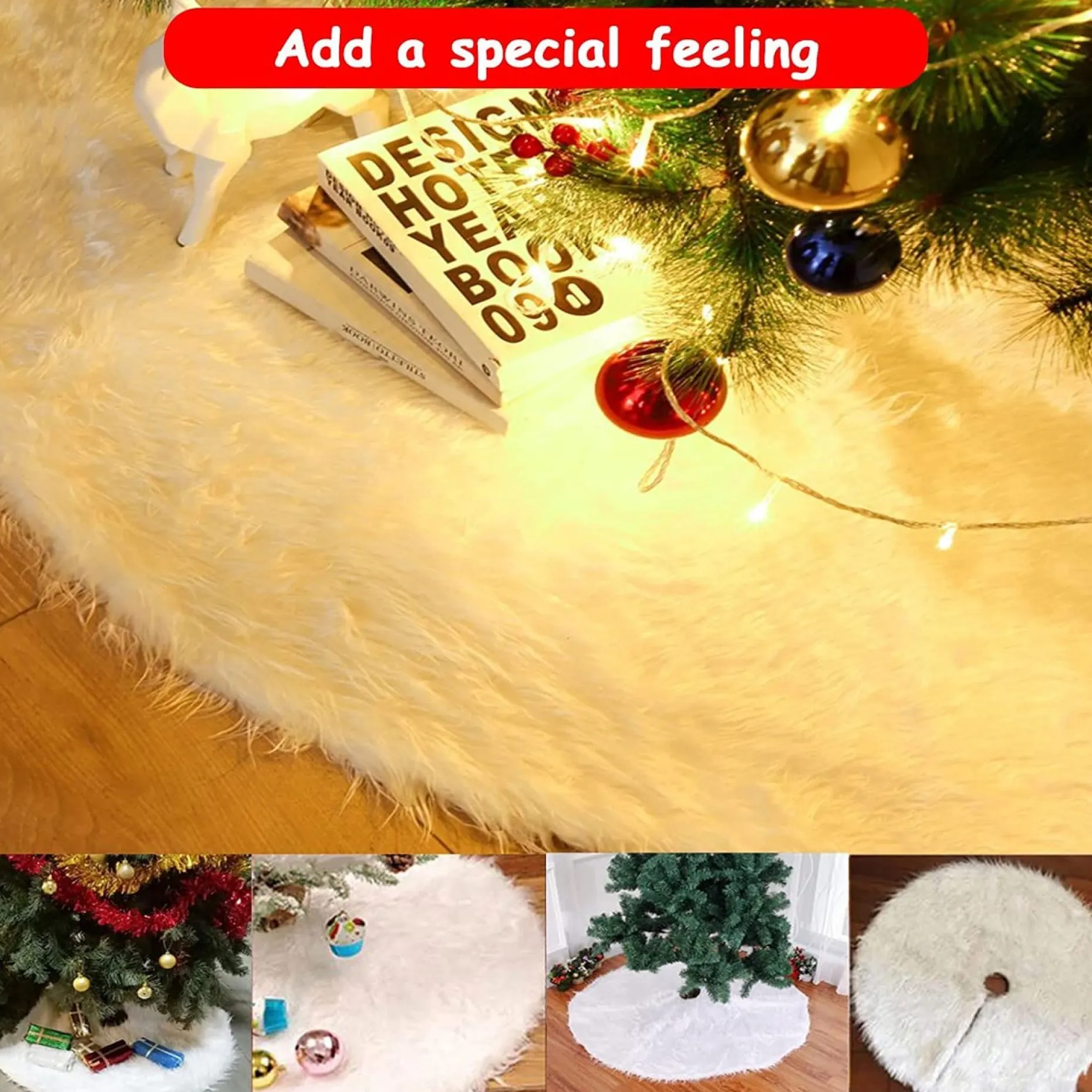 Selwo Kerstboomstandaarden^Kerstboomrok, Witte Boomrok Met 36 Stuks Geschenkstickers, Wit, Boomdeken, Kerstboomdeken, Kerstboomstandaard, Tapijt, Deken, Kerstdecoratie, Kerstboom, Rok (Wit, 90 Cm)