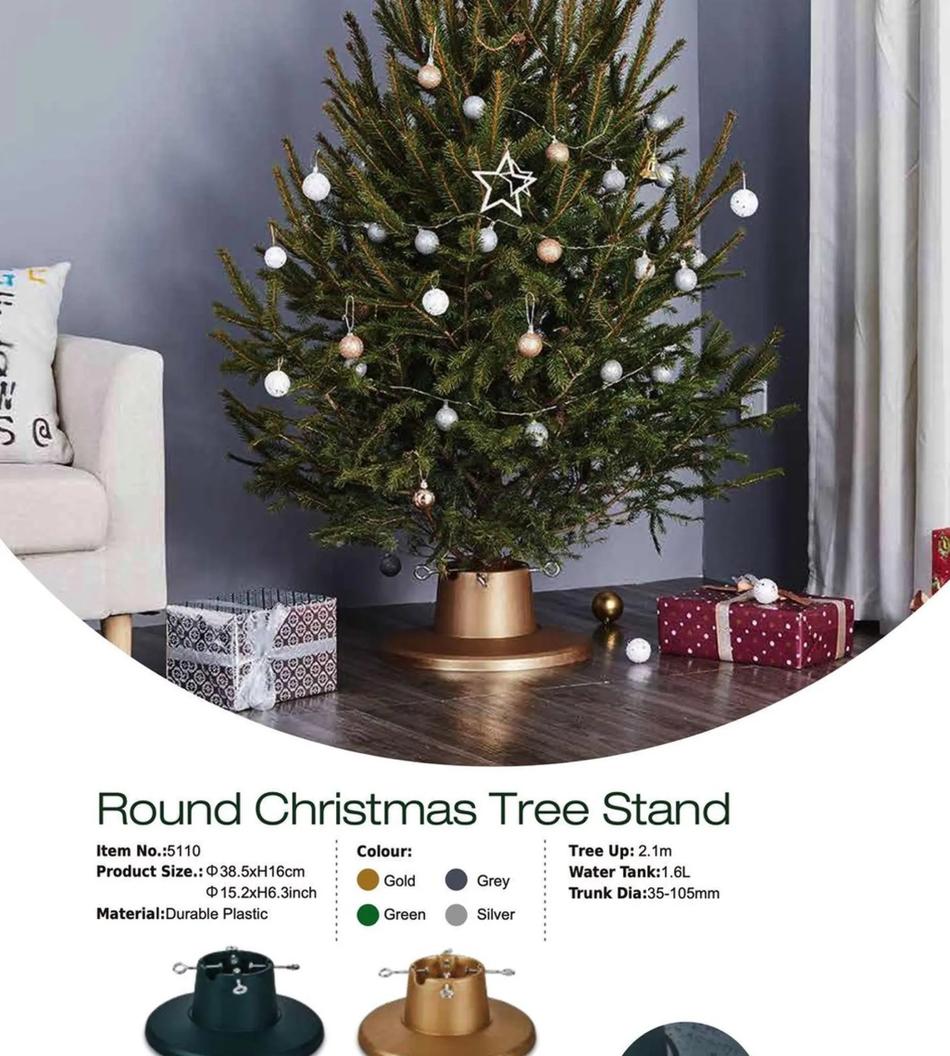 Famiflora Kerstboomstandaarden^Kerstboomstandaard Met Klem - Kerstboomvoet Voor Kerstbomen Tot 210Cm Hoogte