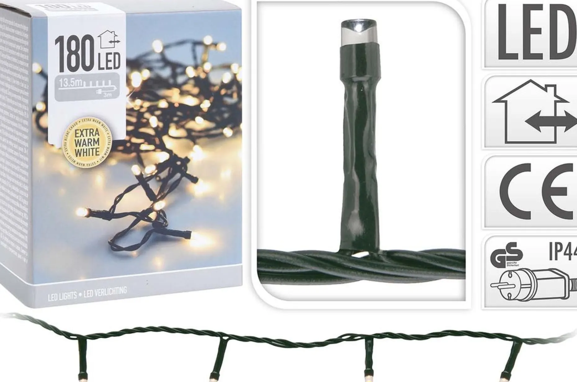 Merkloos Kerstboomverlichting^Kerstboomverlichting - 13,5 Meter - 180 Led's Binnen & Buiten