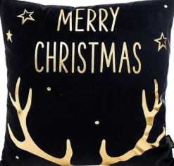 Gek op Kussens! Kerst 'Christmas Reindeer' Kussenhoes | Katoen/Polyester | 45 X 45 Cm | / Goud Zwart Discount
