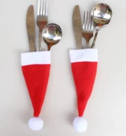 Merkloos Kerstdecoratie Voor Bestek - 4 Stuks - Kerstmuts Voor Bestek - Kerstdecoratie Voor Aan De Tafel - Kerst Bestek - Kerstmuts - Voor De Kersttafel - Eier Warmer - Kerstmuts Decoratie - Kerstman Hoedjes Als Decoratie - Kerstfeest - Kerstsok - Bestekset Cheap