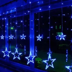 Merkloos Lichtgordijnen^Kerst Gordijn Ster 2 Meter - Blauw Blauw (460Nm)